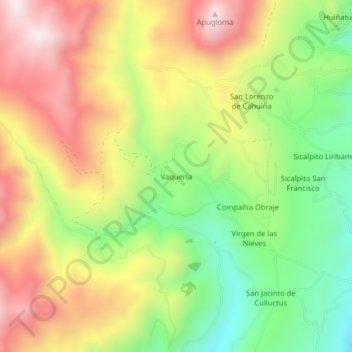 Mapa topográfico Vaqueria, altitude, relevo