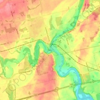 Mapa topográfico Paris, altitude, relevo