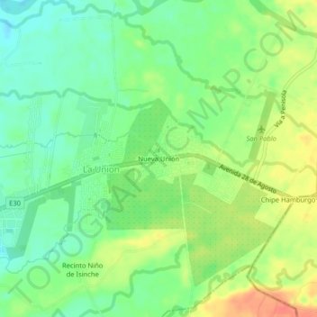 Mapa topográfico Nueva Unión, altitude, relevo