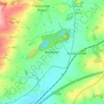 Mapa topográfico Westleigh, altitude, relevo