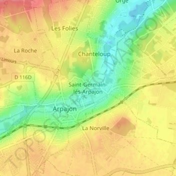 Mapa topográfico Saint-Germain-lès-Arpajon, altitude, relevo