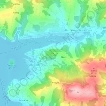 Mapa topográfico Stany, altitude, relevo