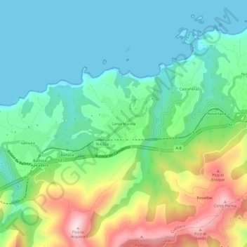 Mapa topográfico Santa Marina, altitude, relevo