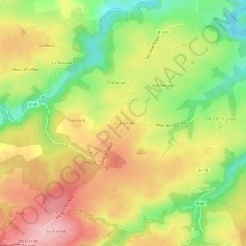 Mapa topográfico Les Bournets, altitude, relevo