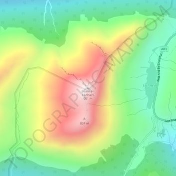 Mapa topográfico Beinn an Lochain, altitude, relevo