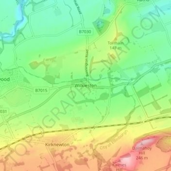 Mapa topográfico Wilkieston, altitude, relevo