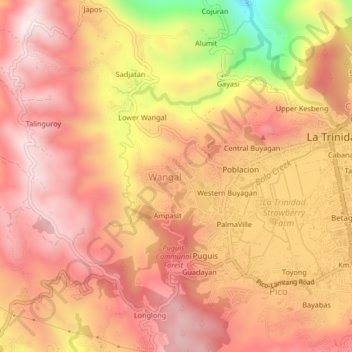 Mapa topográfico Upper Wangal, altitude, relevo