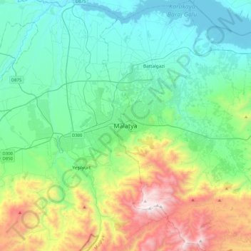Mapa topográfico Malatya, altitude, relevo