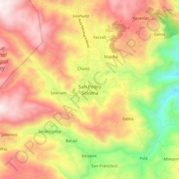 Mapa topográfico San Pedro Soloma, altitude, relevo