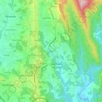 Mapa topográfico Covilhã, altitude, relevo