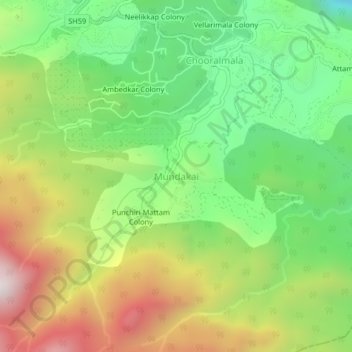 Mapa topográfico Mundakai, altitude, relevo