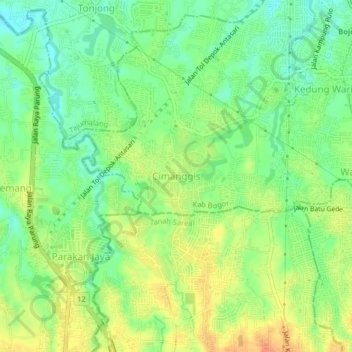 Mapa topográfico Cimanggis, altitude, relevo