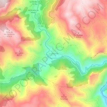 Mapa topográfico Ludiente, altitude, relevo
