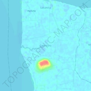 Mapa topográfico Calentura, altitude, relevo
