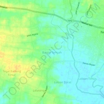 Mapa topográfico Banjar Tengah, altitude, relevo