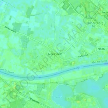 Mapa topográfico Overasselt, altitude, relevo