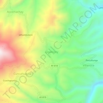 Mapa topográfico Qasanqay, altitude, relevo