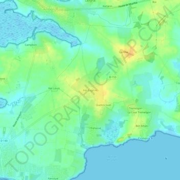 Mapa topográfico Ker Eugène, altitude, relevo