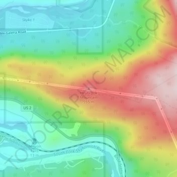 Mapa topográfico Heybrook Mountain, altitude, relevo
