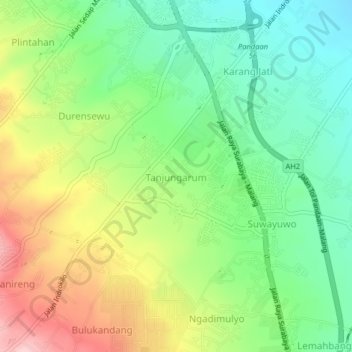 Mapa topográfico Tanjungarum, altitude, relevo