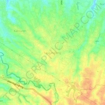 Mapa topográfico Tajur Halang, altitude, relevo