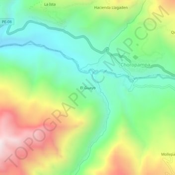 Mapa topográfico El Guayo, altitude, relevo