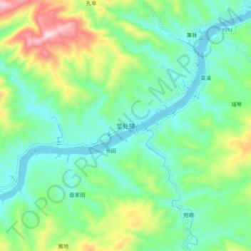 Mapa topográfico 坌处镇, altitude, relevo
