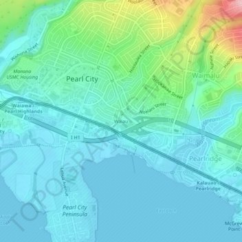 Mapa topográfico Waiau, altitude, relevo