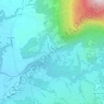 Mapa topográfico Liucura, altitude, relevo