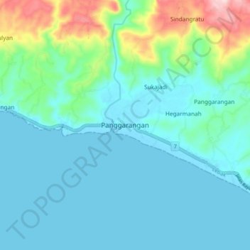 Mapa topográfico Panggarangan, altitude, relevo