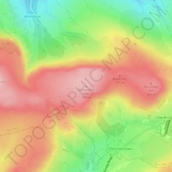 Mapa topográfico Hameldon Hill, altitude, relevo