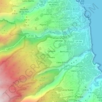 Mapa topográfico Orotava, altitude, relevo