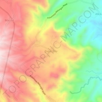Mapa topográfico Datal Bila, altitude, relevo