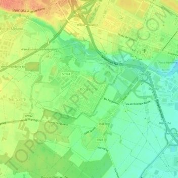 Mapa topográfico Borgaretto, altitude, relevo