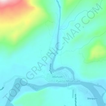 Mapa topográfico Pununo, altitude, relevo