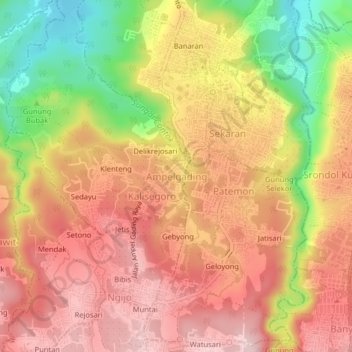 Mapa topográfico Ampelgading, altitude, relevo