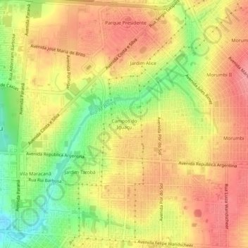 Mapa topográfico Campos do Iguaçu, altitude, relevo