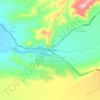 Mapa topográfico entrada al ingenio, altitude, relevo