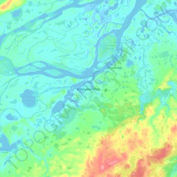 Mapa topográfico Nar'yan-Mar, altitude, relevo