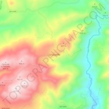 Mapa topográfico La Saucedilla, altitude, relevo