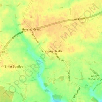 Mapa topográfico Tendring Heath, altitude, relevo