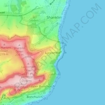 Mapa topográfico Luccombe, altitude, relevo