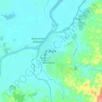 Mapa topográfico El Bagre, altitude, relevo