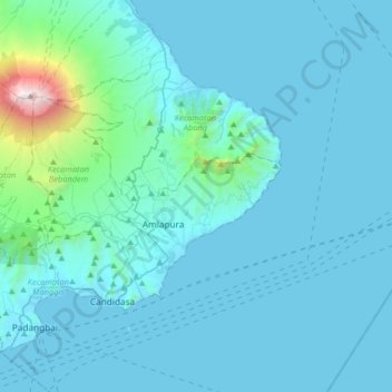 Mapa topográfico Kecamatan Karangasem, altitude, relevo