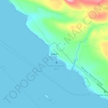 Mapa topográfico Kake, altitude, relevo