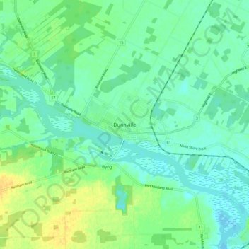 Mapa topográfico Dunnville, altitude, relevo