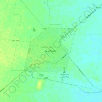 Mapa topográfico Las Varillas, altitude, relevo