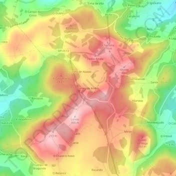 Mapa topográfico Corteo de Arriba, altitude, relevo