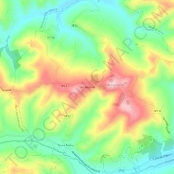 Mapa topográfico San Michele, altitude, relevo