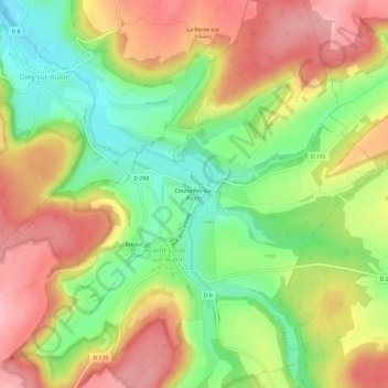 Mapa topográfico Courcelles-sur-Aujon, altitude, relevo